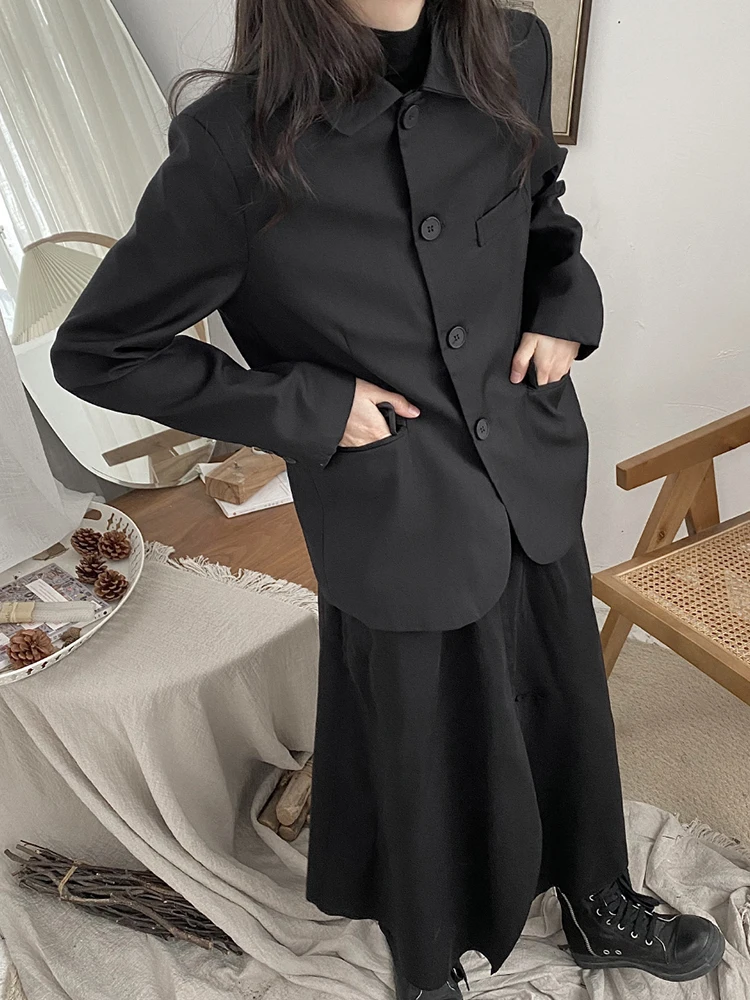 Dark Style Slim Fit Yoji Mountain  Autumnal Women's  Coat Pure Color Original Design Long Sleeve Fashionable