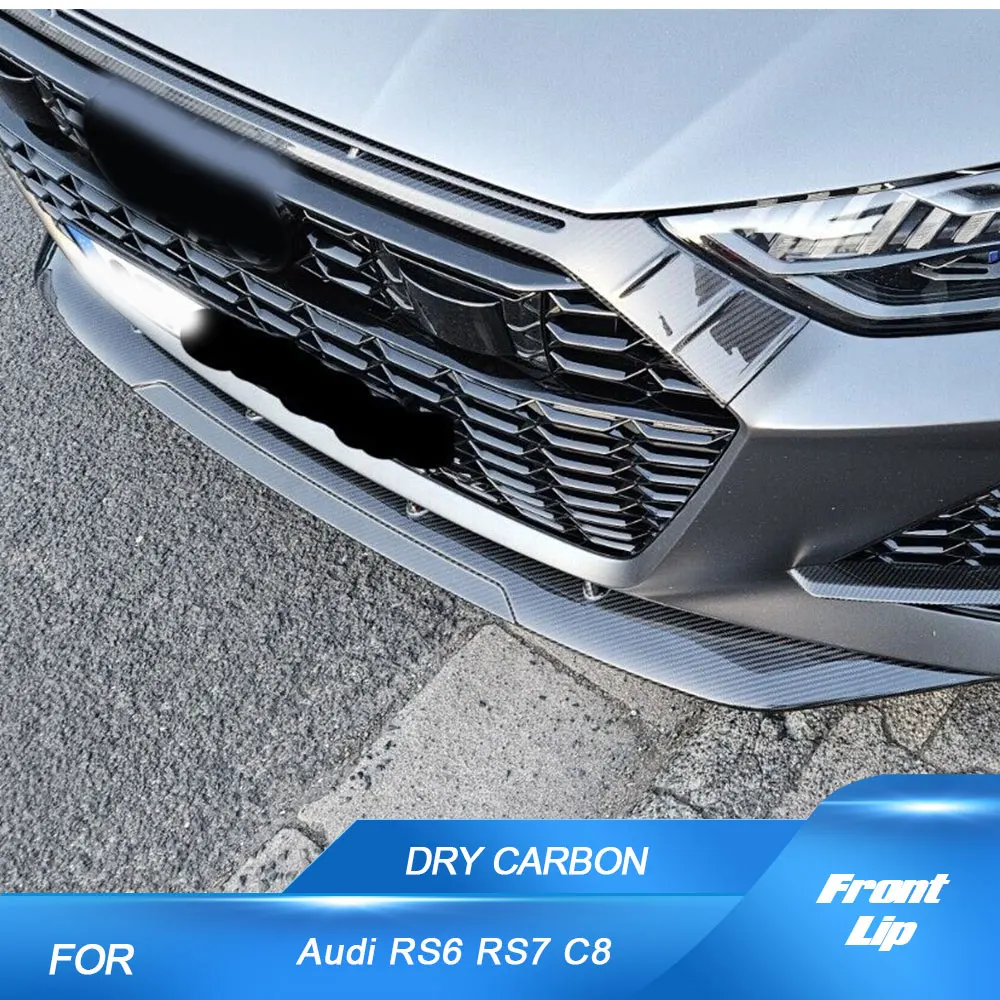 

Автомобильный сухой передний бампер из углеродного волокна, спойлер для Audi RS6 RS7 C8 Avant Wagon 2019-2021, 3 шт./компл., автомобильный передний спойлер на подбородок
