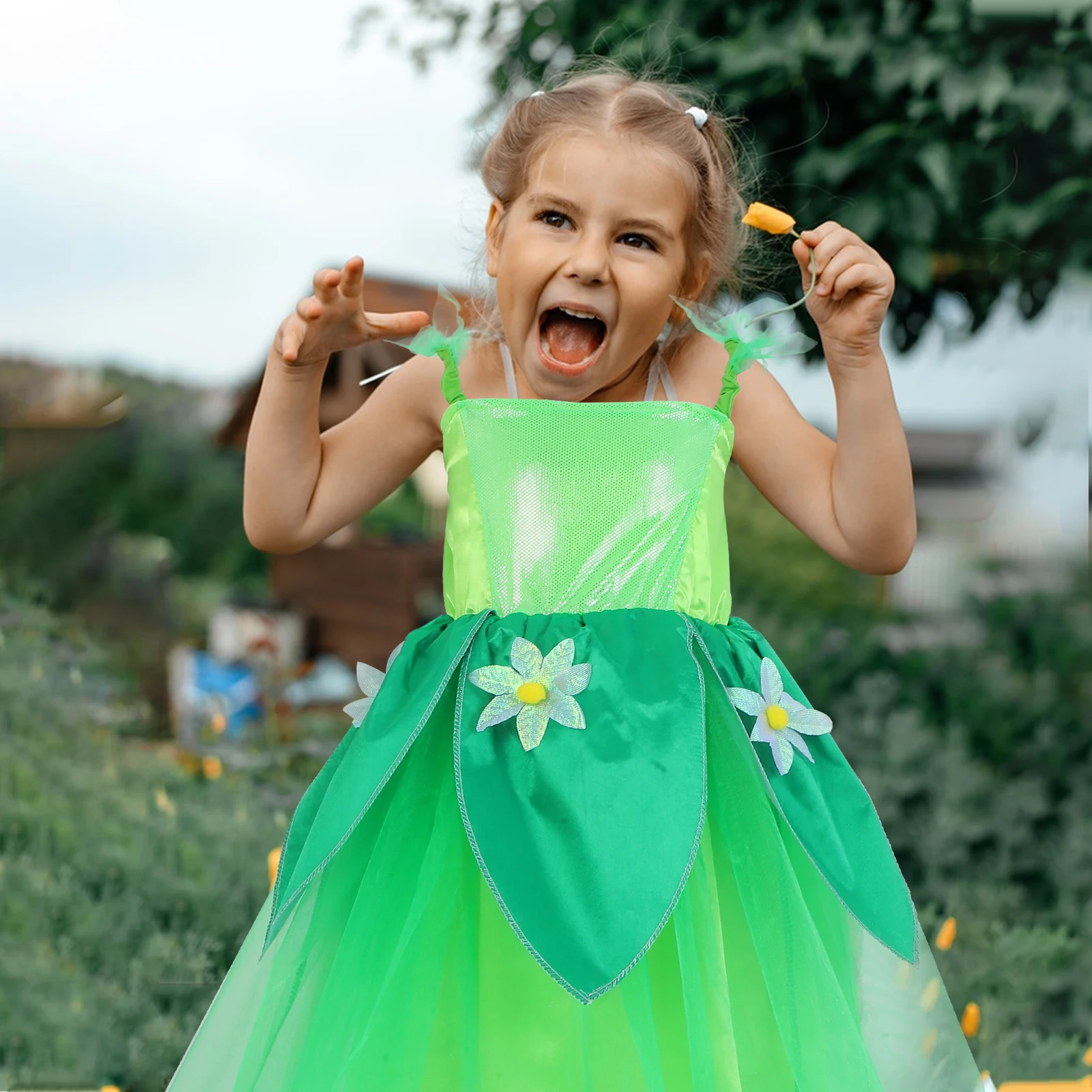 

Green Fairy Skirt Kids Elf Dress Tutu Holiday Party Outfit Stage Performance Costumes Girls Vibrant World Soft Tulle Detailed