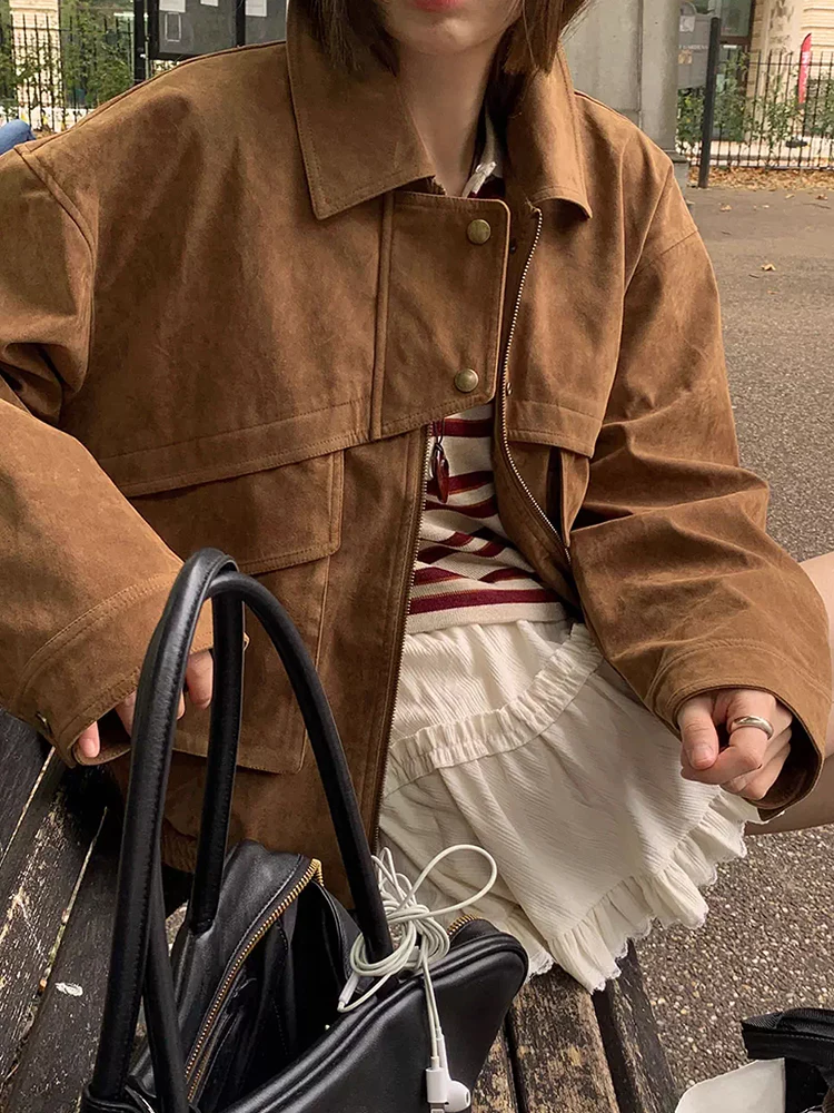 Ele retro sle longo sve jaet feminino chique outono nova faion ket aba pele de veado casaco de veludo sli outerwear