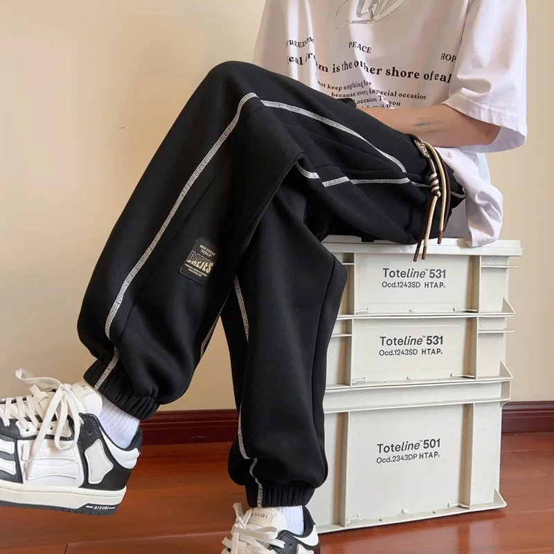 

Свободные спортивные брюки в американском стиле для подростков, весенне-осенние повседневные брюки, молодежные прямые брюки Vitali с деталями на карманах