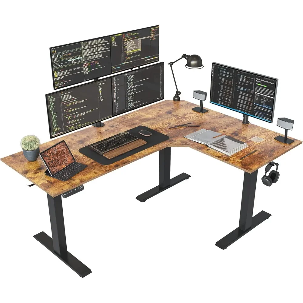 Triple Motor Standing Computer Desk, Adjustable Height, Corner Stand Up Desks with Splice Board, for Home Office, Gaming Desk