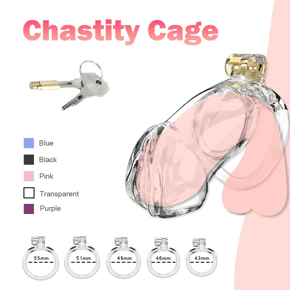 Male Chastity Cage Lightweight Chastity Device for Men, Plastic Cock Cage Penis Lock Large, Adult Gay Sex Toys BDSM, Transparent