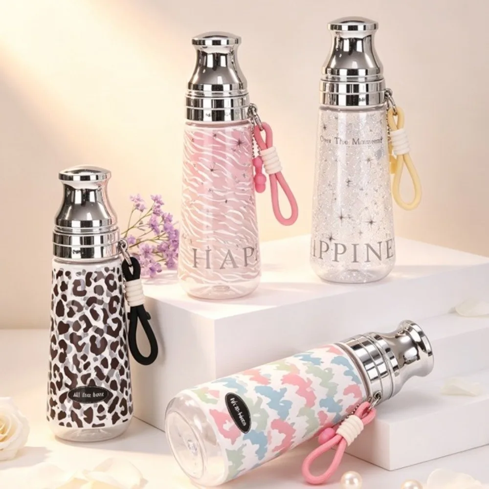 Large Capacity Leopard Print Water Bottle 500ML Vintage Drink Bottle Bowknot Stars Plastic Transparent Water Cup Sport