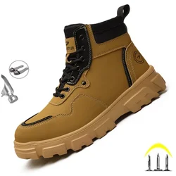 New 2024 Fashion Waterproof Men Work Safety Boots Steel Toe Indestructible Shoes Anti-smash Protective Male Work Sneakers