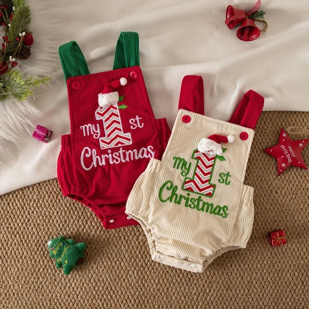Letter Embroidery Baby Bodysuit Overalls My First Sleeveless Christmas Toddler Clothes Corduroy Baby Romper Jumpsuit