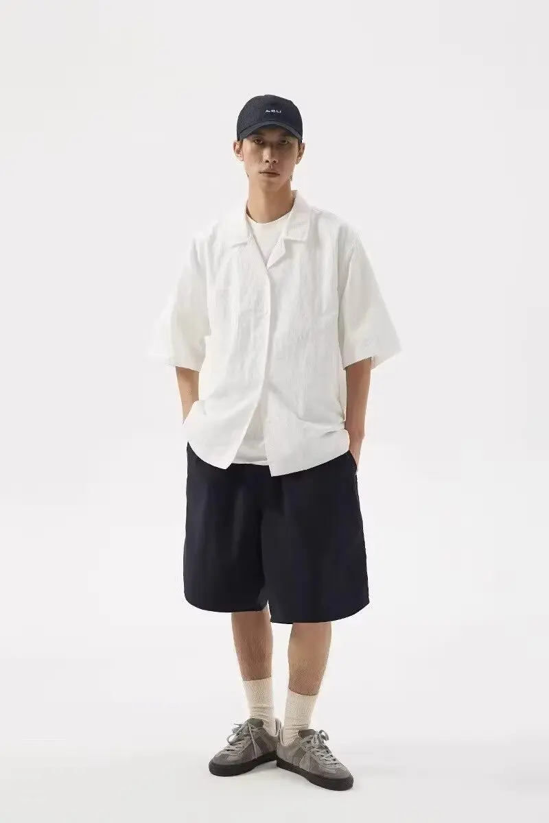 Cuello cubano suelto ort Sve Blanco irt Jaet Verano f Sve Faion Top para hombres Jóvenes ular Sle Treaent sin hierro