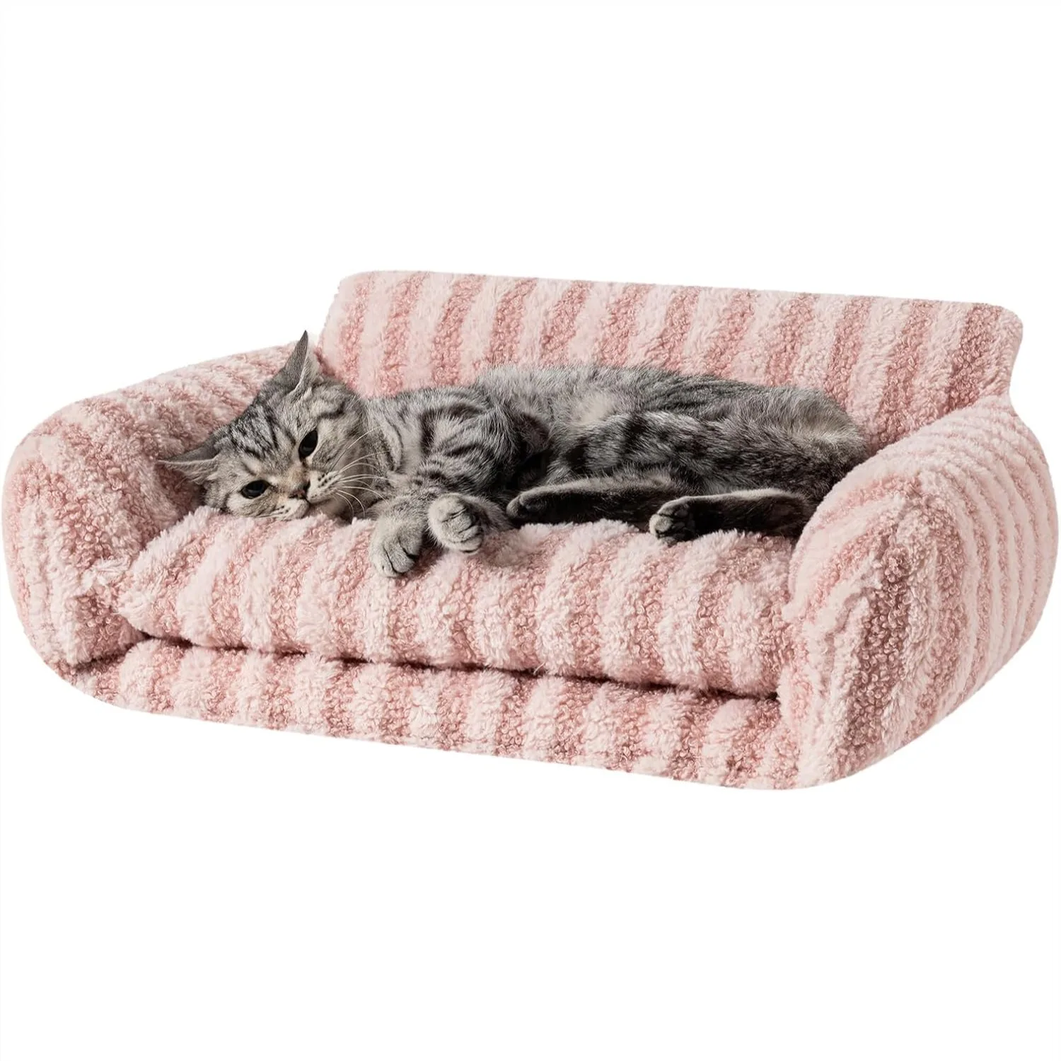 

Cat Bed Fluffy Plush Double-Layer Soft Pet Couch Orthopedic Sofa Nest for Small Cats and Dogs, Foldable Design, Pink 21x15x8