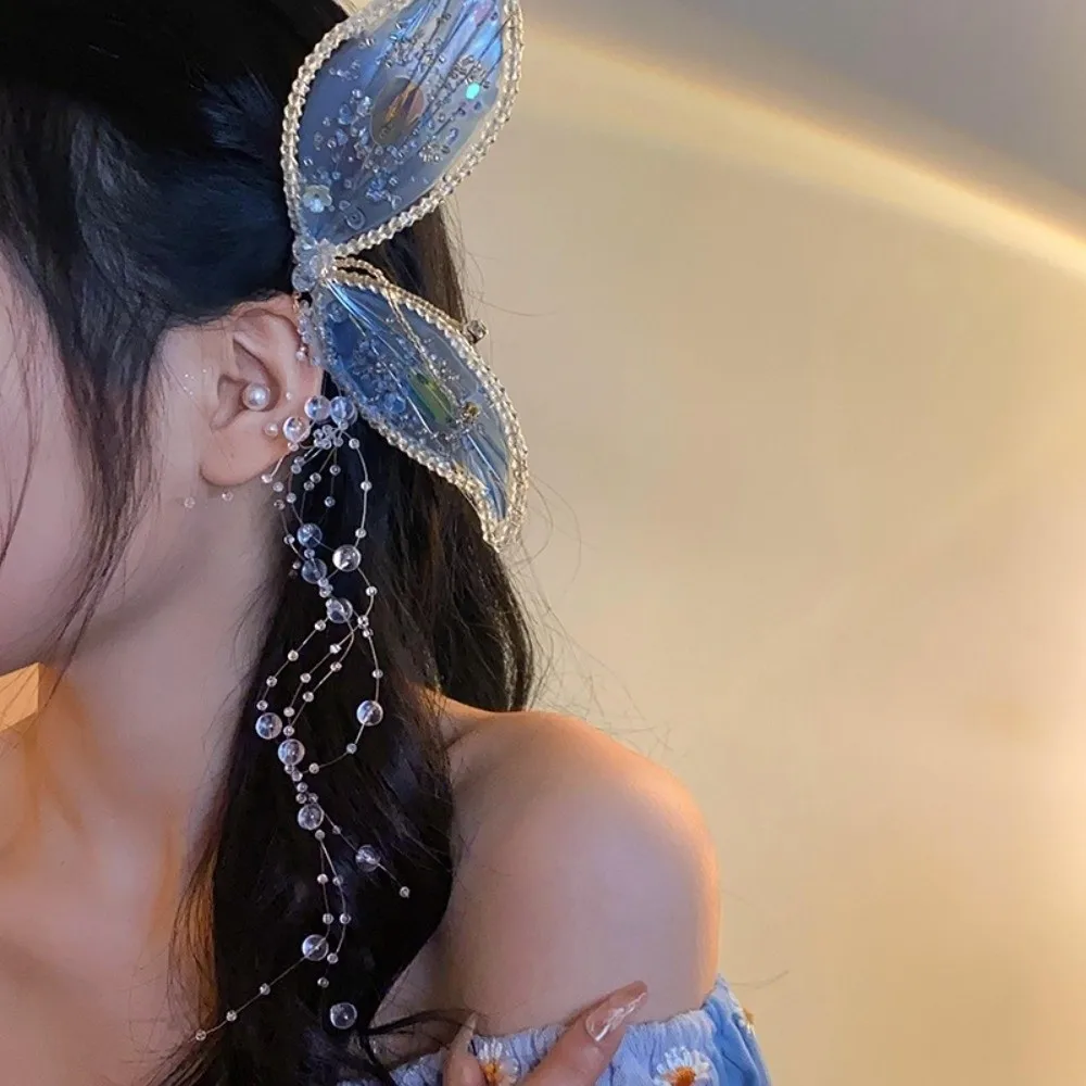 

1Pair Sweet Animal Butterfly Hairpins bead Sequin Wedding Bridal Headdress Fairy Korean Style Tassel Hair Clip Girl