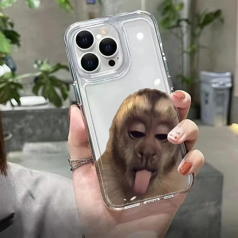 Cartoon Monkey Transparent Case for iPhone 17 Air 16 15 14 Plus 13 12 Mini 11 Pro Max Shockproof Liquid Silicone Cover funda