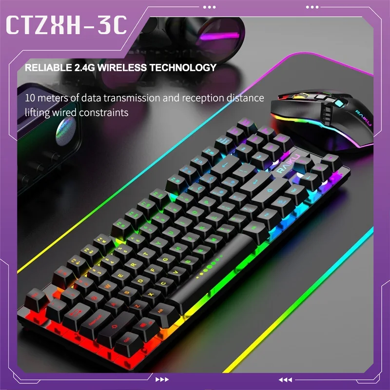 Spot Goods R905 Wireless 2.4g Charging Bluetooth 87-Key Keyboard And Mouse Set Rgb Backlit Wireless Keyboard And Mouse Gamer Kit