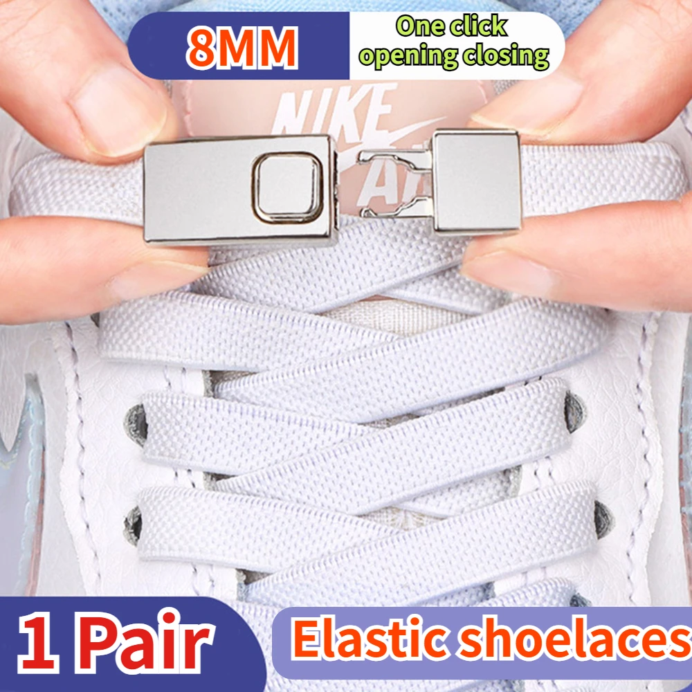 2024 No Tie Shoe Laces Press Lock Insert Fixed 8MM Shoelaces Without Ties Elastic Laces Sneaker Kid Adult Flat Shoelace for Shoe