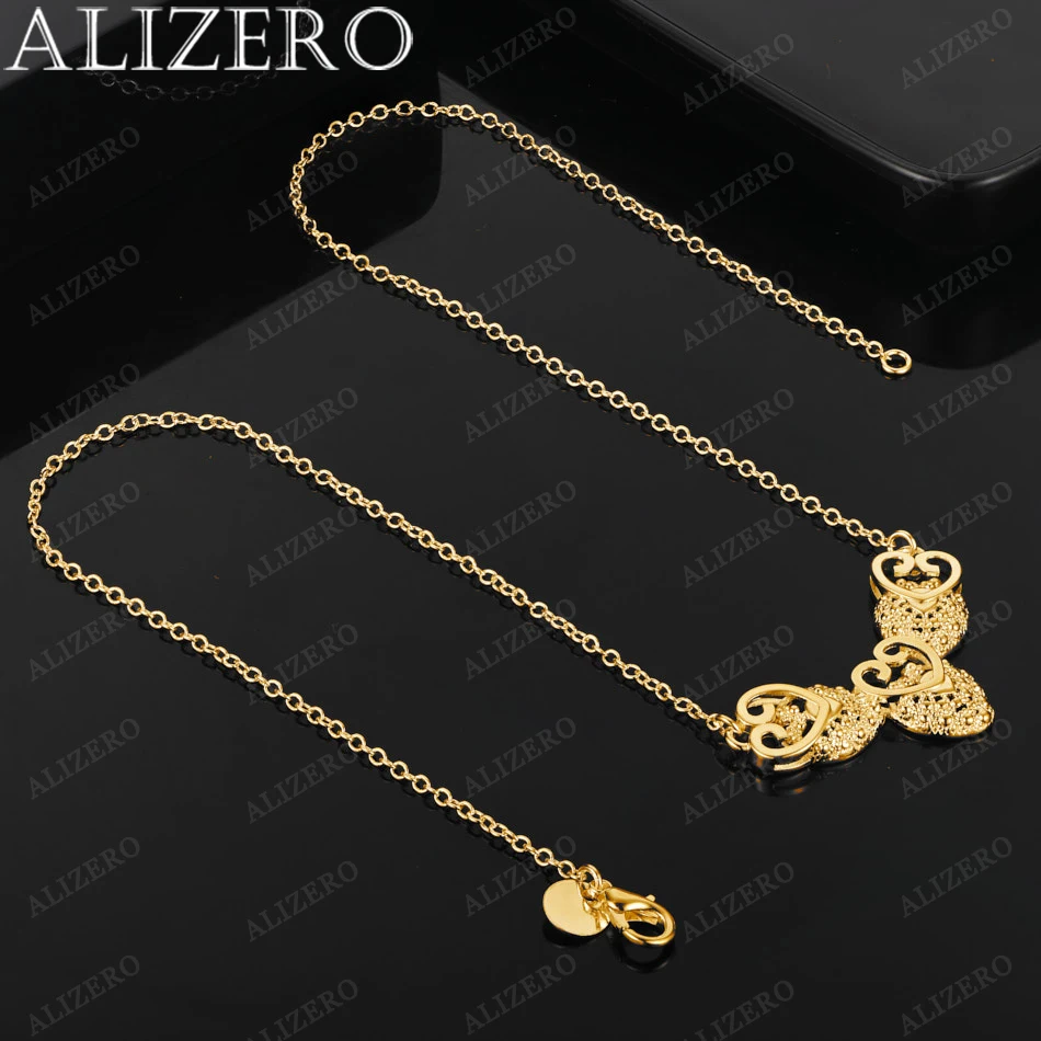 ALIZERO 18K Gold Three Hearts Pendant Necklaces 18 Inches Women Fine Jewelry Wholesale Fashion Necklace Wedding Gifts