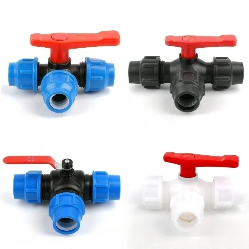 1PC I.D 20~63mm PE Quick Valve 3-Ways Steel Core Ball Valve Irrigation Water Pipe Fittings Garden Farm Fast Connector Splitter