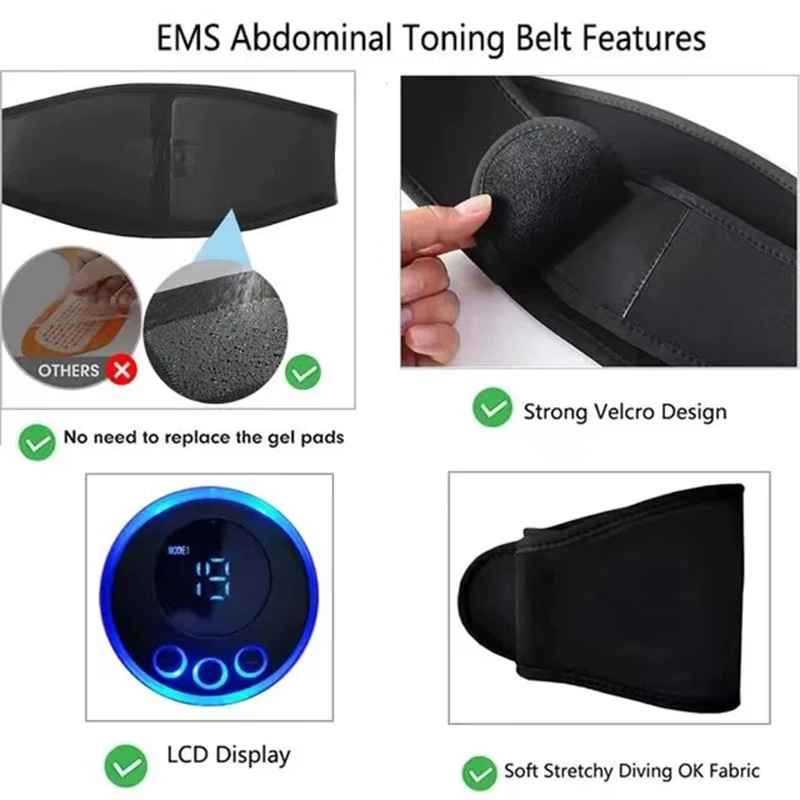 New EMS Muscle Stimulator Trainer USB Electric Abs Toner Abdominal Belt Vibration Body Waist Belly Weight Loss Fitness Equipment