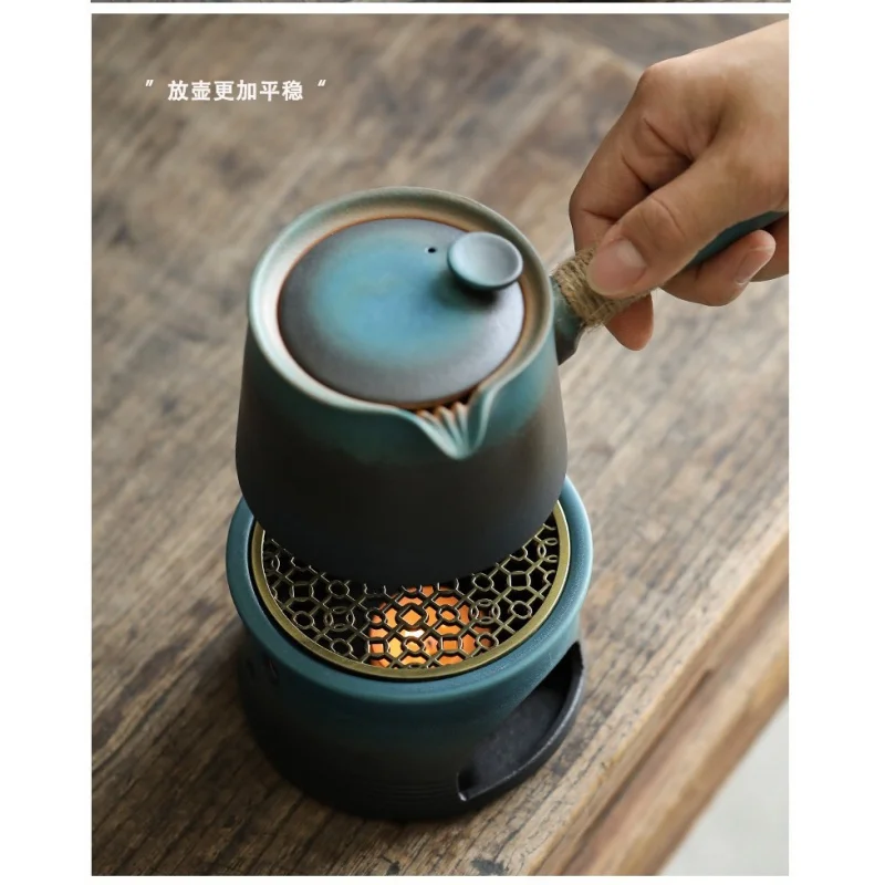 Kiln roasted edge handle gradient blue teapot warm tea set tea set home heating candle bottom furnace design tea maker single po