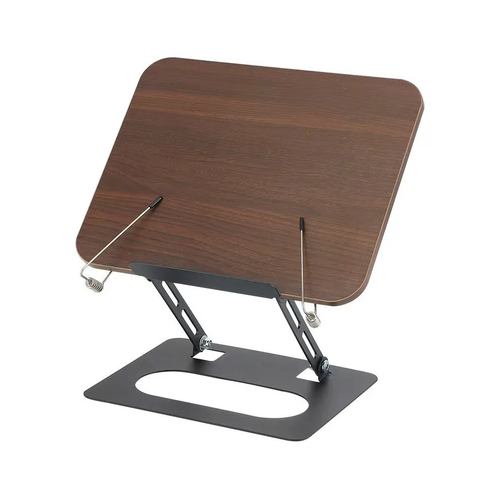 Solid Wood Reading Rack 360° Rotating Base Foldable Book Stand Adjustable with Elastic Page Clips Laptop Holder for Readers