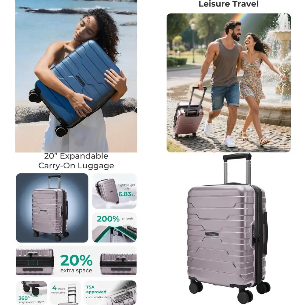 

Ручная кладь 22x14x9 с колесиками-спиннерами, легкий чемодан 20 дюймов, замок TSA, расширяемый жесткий корпус для мужчин и женщин, R