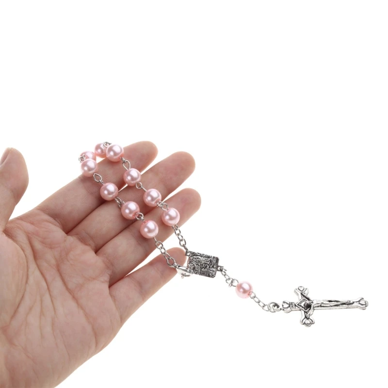 8mm Pearl Finger Baptism Rosaries Rosary Beads Christening Favor for Women Men