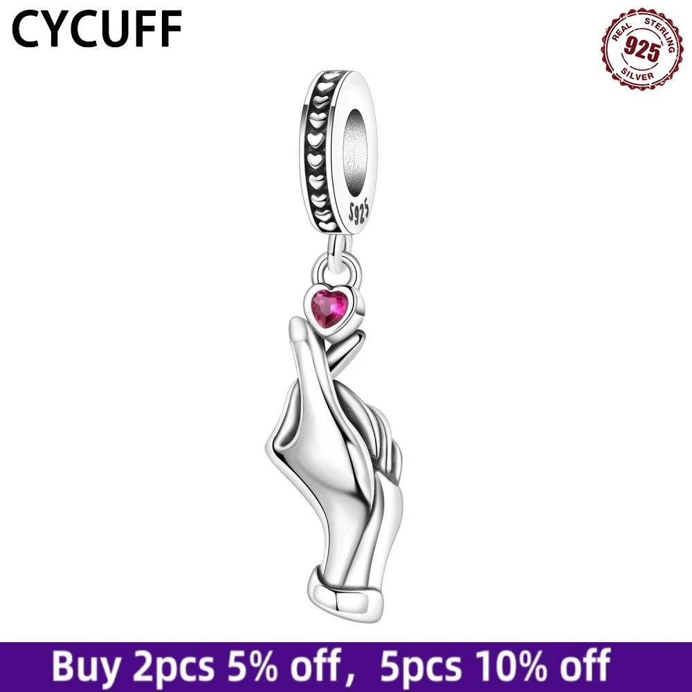 

CYCUFF 925 Sterling Silver Heart-to-heart Gesture Pendant Charms Original Fine Jewellery Birthday Party DIY Gift Women's Pendant