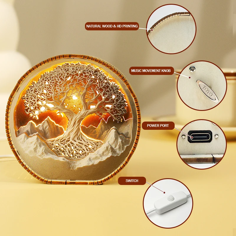 The tree of life basswood Sleep lamp Holiday decoration gift Night Light on-off control Musical Plug-in Bedside Lamp