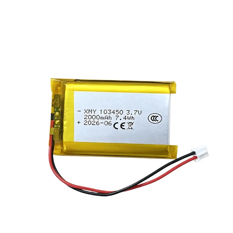 103450 3,7 V 2000 mAh wiederaufladbarer Polymer-Lithium-Akku Jst PH 2,0 mm 2-poliger Stecker für Kamera, GPS, Navigator, MP5, Bluetooth-Headset