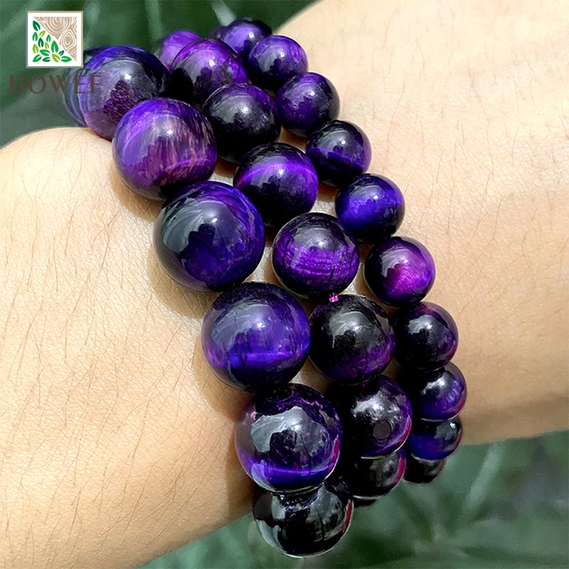 Smooth Purple Tiger Eye Stone Loose Round Beads Natural Stone DIY Bracelet Necklace for Jewelry Making 15\