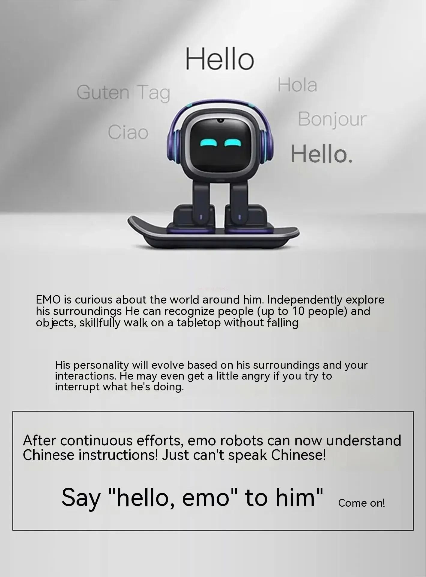 EMO robots and accessories, clothing,toys,desktop voice recognition, emotional AI communication, intelligent child companionship