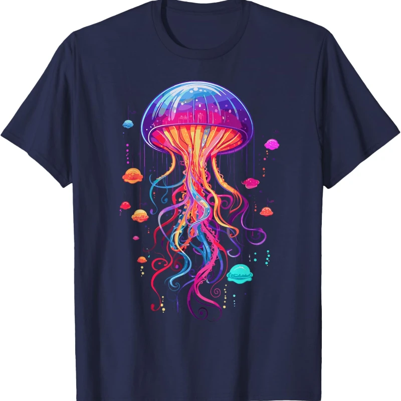 Jellyfish Ocean Animal Scuba Diving Rainbow Jelly Fish Unisex T-Shirt High Quality Cotton Regular Short Sleeve Graphic T Shirts