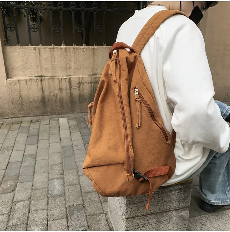 Female Canvas Fabric School Book Laptop Backpack Student Casual Street Travel Soft Cloth Stylish Big Capacity Daily Rucksack Bag