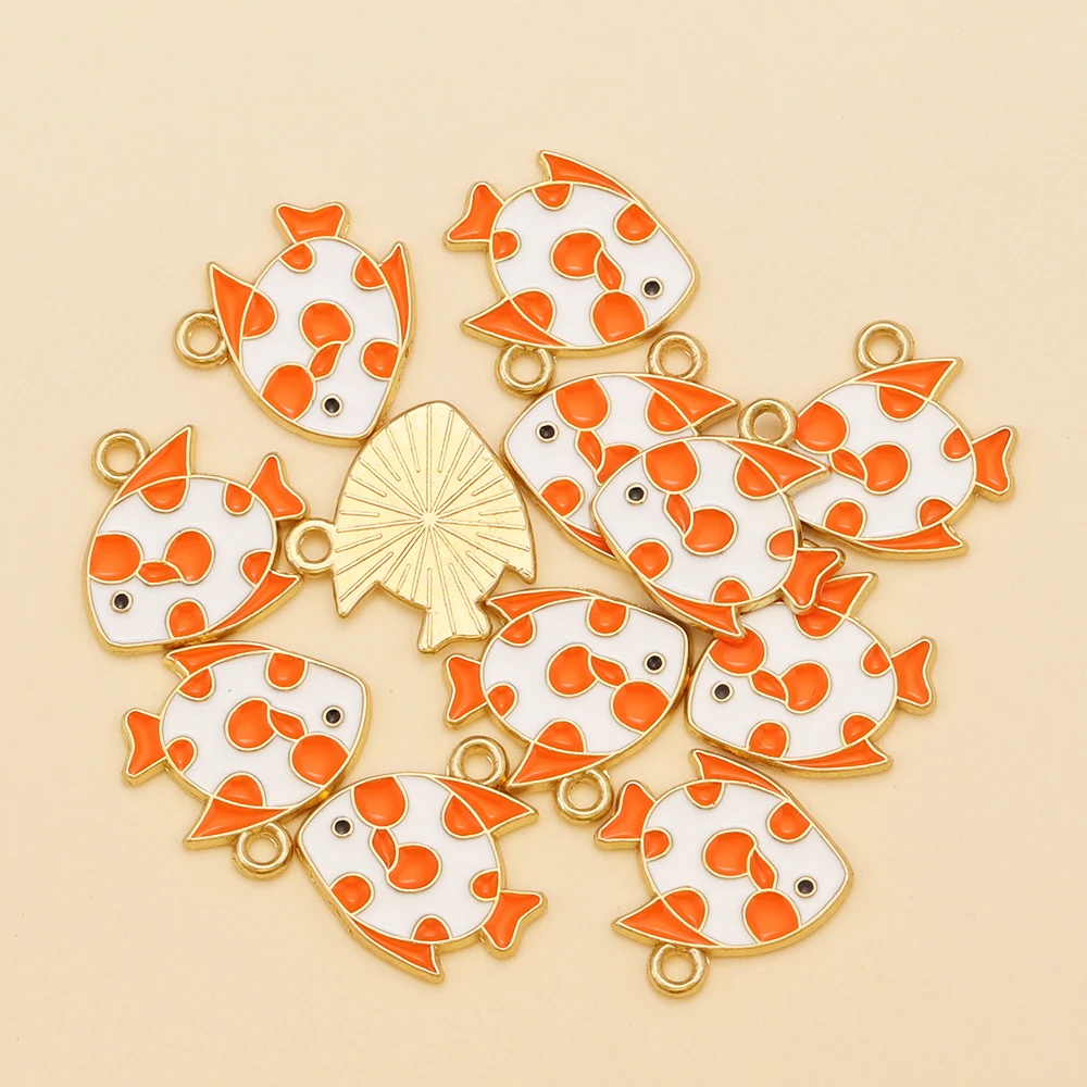 10 Stücke 15x14mm Zufällige Farben Mix Emaille Fisch Charms Legierung Ozean Tier Anhänger Für DIY Schmuck Machen Nette Ohrringe Armband – Detail 13