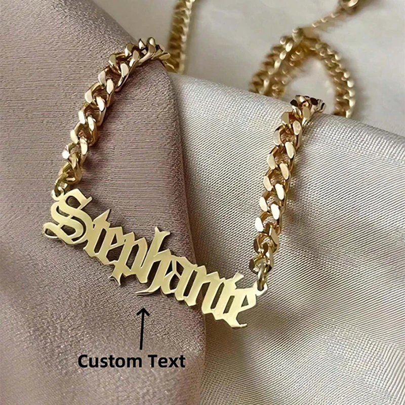 Custom Women's Name Necklace Daily Wear Personalized Chain Adjustable Necklace Length Stainless Steel Cuban Choker Birthday Gift