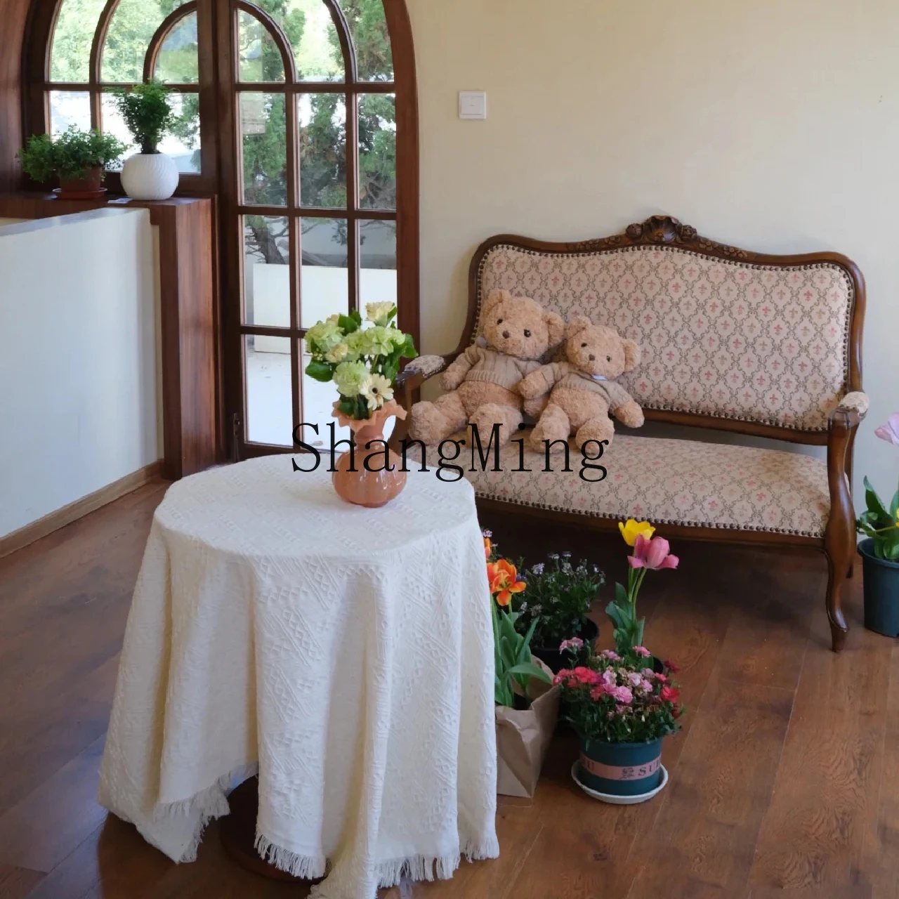 

ZYY household solid wood sofa retro old carved living room fabric double leisure chair cafe chair