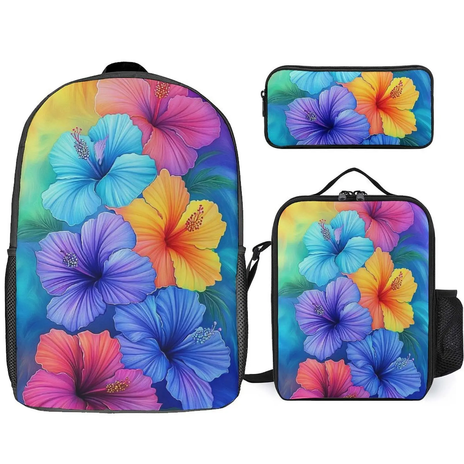 

3-Piece Schoolbag Set In Campus Style Polynesian Style Printed Schoolbag Lunch Bag Pen Case LargeCapacity Backpack Customizable