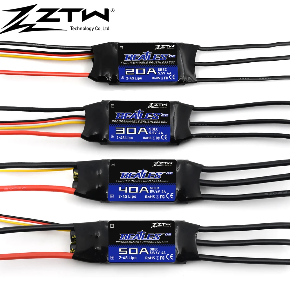 

ZTW Beatles G2 20A 30A 40A 50A 60A 80A 100A 2-4S/ 2-6S 32-битный бесщеточный контроллер скорости с 5,5 V/4A 5,6 V/8A SBEC для самолета