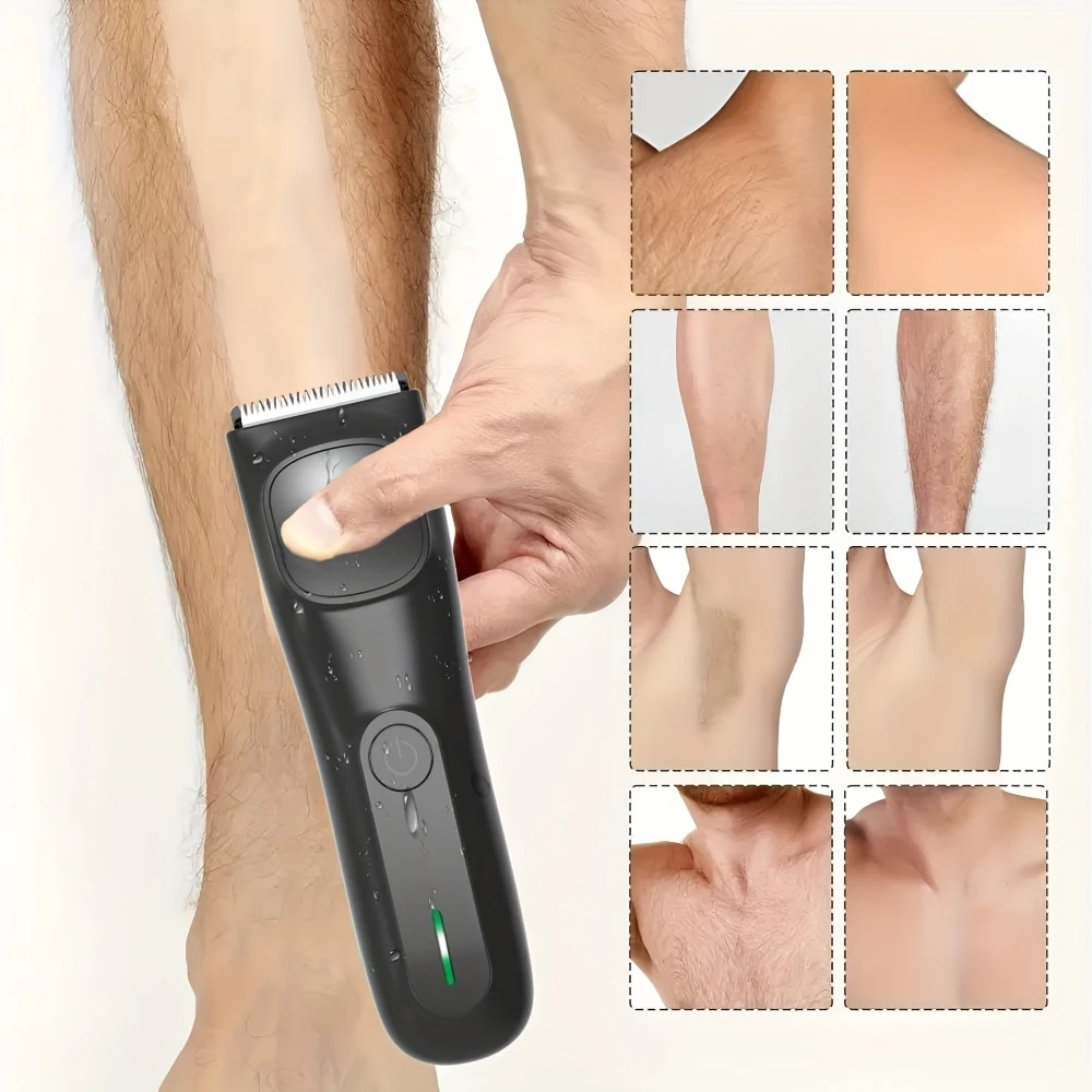 Electric Trimmer for Men's Groin Hair Versatile Body Groomer and Waterproof Pubic Hair Trimmer with Replaceable Ceramic Blade