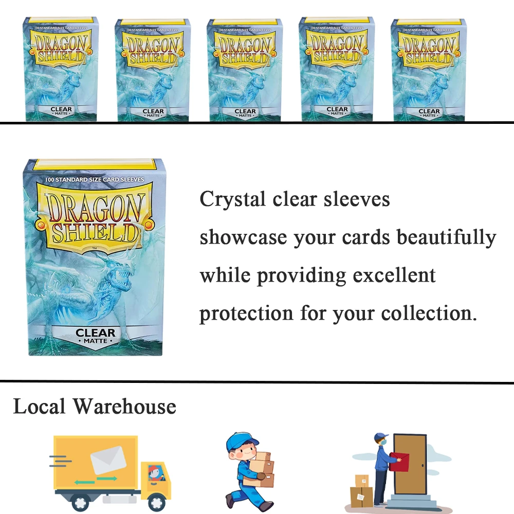 Dragon Shield Clear Matte Sleeves 100pcs Standard Size for MTG Pokemon High Protection (5-Pack Bundle)