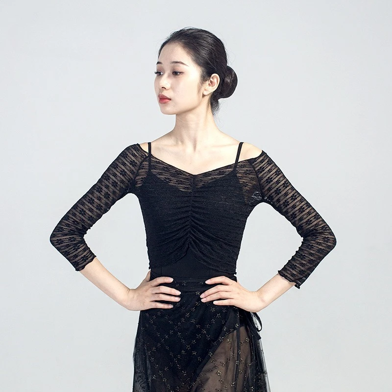 top-da-ballo-in-rete-leggera-con-spalle-scoperte-completo-estivo-in-pizzo-a-nove-maniche-per-pratica-nera-sottile-per-adulti