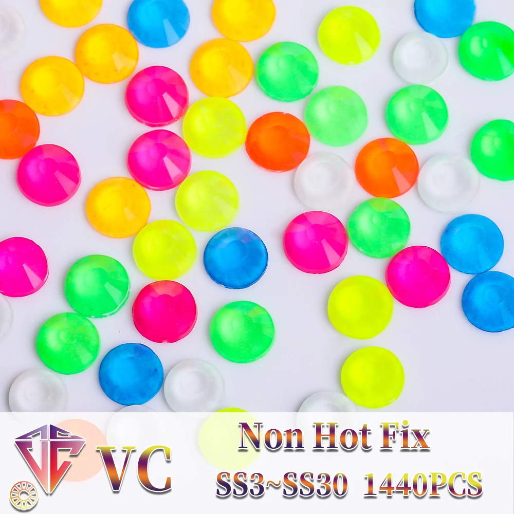 Wholesale SS3-SS30 Glitter New Candy Solid Jelly Neon Non Hot Fix Rhinestones Strass Crystals Gems for Wedding Dress