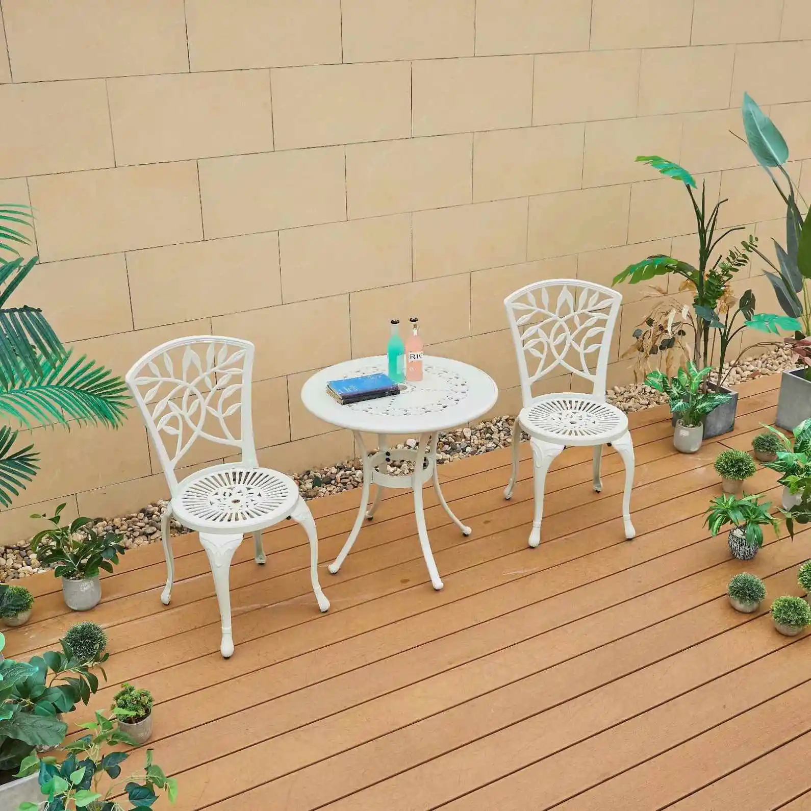 Комбинация стола и стула из полностью литого алюминия для отдыха на открытом воздухе, двор, кафе на открытом воздухе, балкон, сад, набор из трех предметов