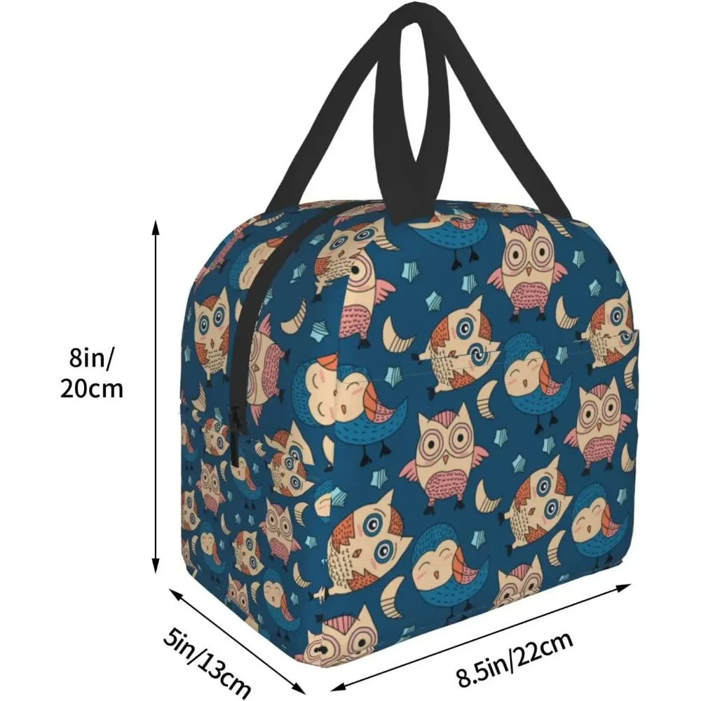 Cute Owl Pattern Lunch Box Reusable Lunch Bag for Travel Picnic Shopping Work Food Container for Women Men Adults