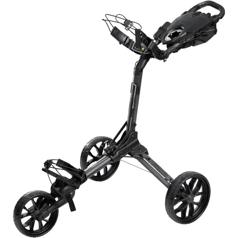 

3 Wheel Golf Push Cart 1 Step Open and Fold Scorecard Console, Beverage Holder Mobile Device Holder Handle Mounted Parking Brake