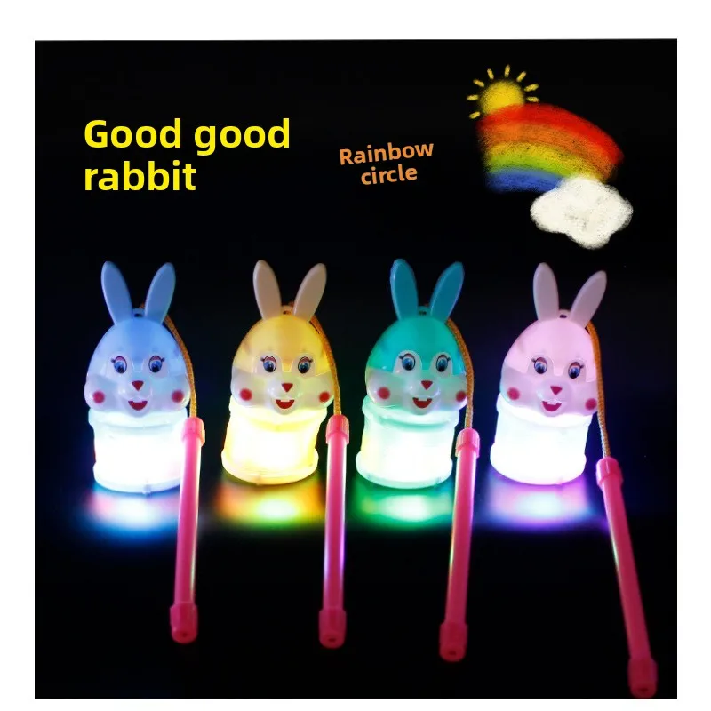 Anello arcobaleno che si illumina al buio con coniglio Lanterna giocattolo Novità Anello arcobaleno con lanterna a forma di cartone animato