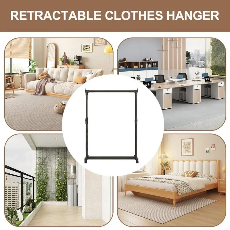 Rolling Clothing Rack Adjustable Heavy-Duty Telescopic Garment Rack Floor Hanger Storage Wardrobe For Bedroom Clothing Store image 5