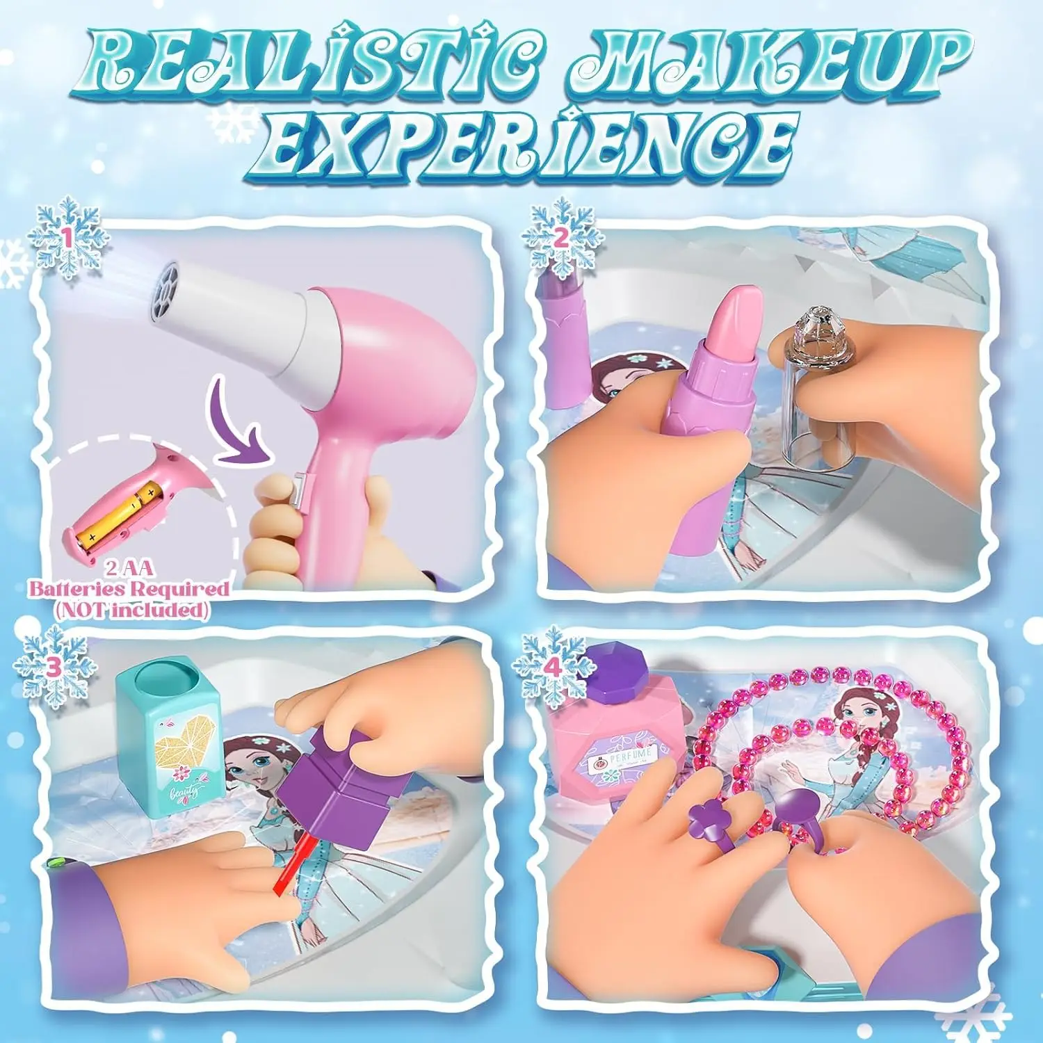 طقم طاولة وكرسي للأطفال مع موسيقى أضواء مرآة، ألعاب فستان الأميرة للفتيات بعمر 3-5 سنوات #3