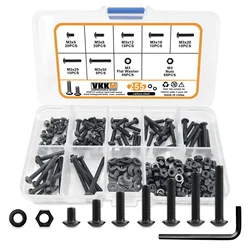 255 Pieces Of M3 Hex Head Screws, M3x5/8/12/16/20/25/30mm Black Button Head Hex Socket Screw Washer Nut Assortment Kit