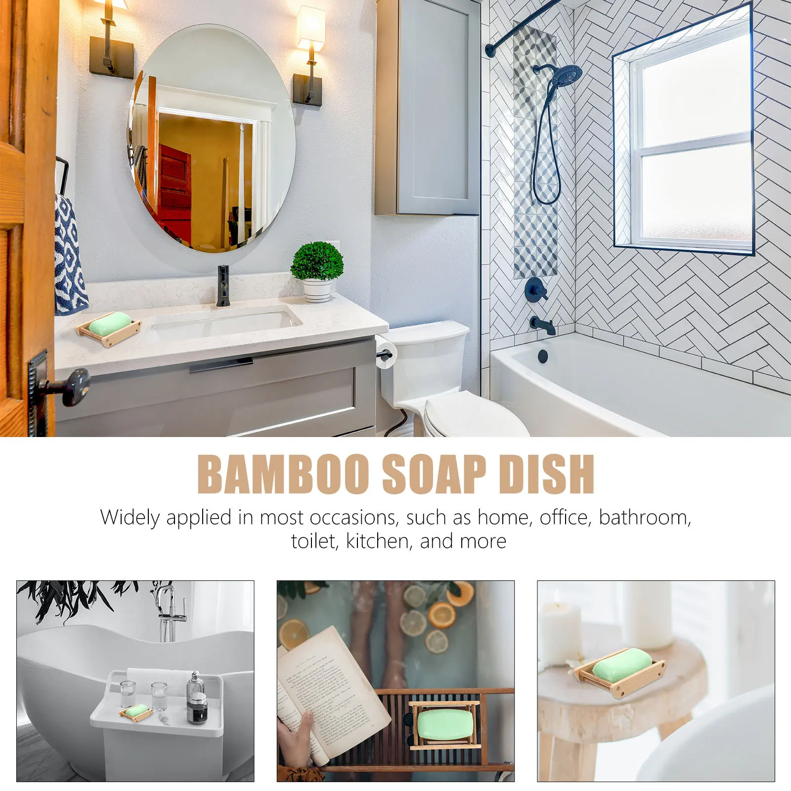 Jabonera de bambú ecológica, uso duradero, mostrador de baño, protector de jabón para bañera, estante de almacenamiento de esponja, estante de almacenamiento para el baño
