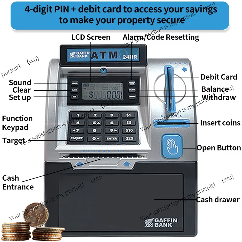 ATM can be entered and exited, smart card swiping, coin counting, large safe, password piggy bank