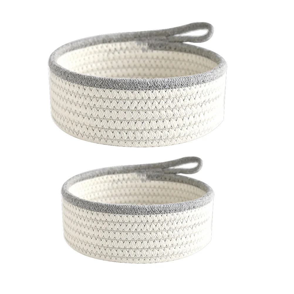 

2Pcs Woven Desktop Storage Baskets Cotton Thread Organizer Sundries Holder Decorative Basket Home Storage Container