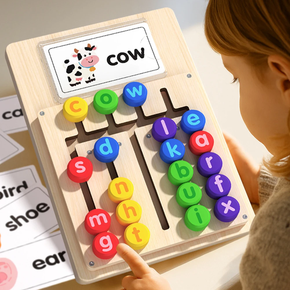 Wooden Vowel Letters Spelling Game For Kid Children Learning Game Educational Game Alphabets Blocks Sight-Words Flash Cards